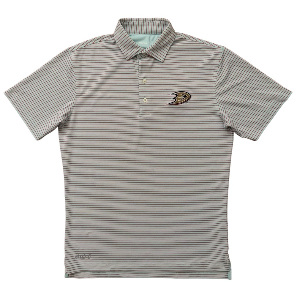 Johnnie-O Polo Shirt Mens S Hoover NHL Anaheim Ducks Stretch Green Striped
